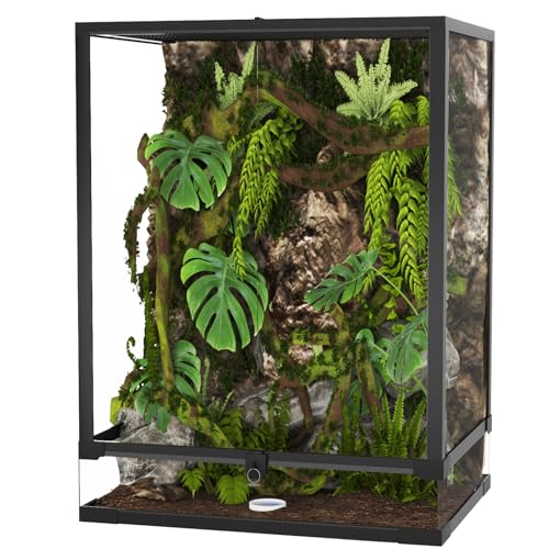 67 Gallon Large Reptile Terrarium - 36" x 18" x 24" Tall Glass Reptile Tank with Double Hinge Doors - Tempered Glass Enclosure with Top Screen Ventilation & Anti-Escape Lock - Easy Assembly