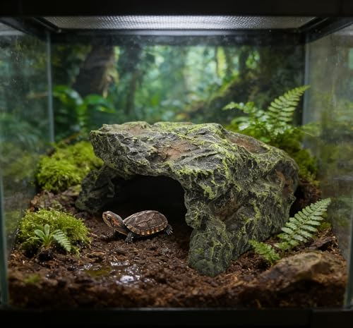 M2cbridge Fish Reptile Hideout Cave Terrarium Amphibians Habitat | Natural color careful craft, resting spot, solid and sturdy, water dish - style: Cave+ Water Dish