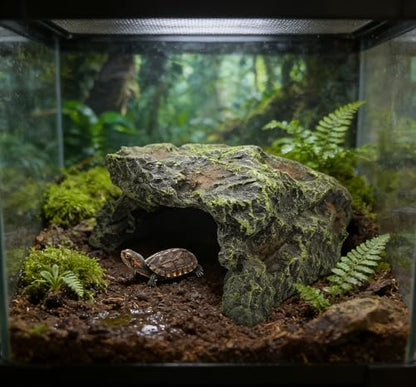 M2cbridge Fish Reptile Hideout Cave Terrarium Amphibians Habitat | Natural color careful craft, resting spot, solid and sturdy, water dish - style: Cave+ Water Dish