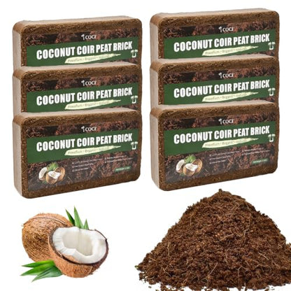 Coco Coir Brick - Low EC & pH Balanced, Compressed Organic Coconut Fiber Potting Mix for Indoor Outdoor Plants, Seed Starting, Hydroponics & Reptile Bedding(8.4lb) - size: 6Pcs