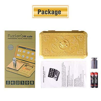 Fuzion Digital Gram Scale 200g/0.01g, Gold Scale for Jewelers | Embossed Steampunk, Dragon & Pirate Design, Pocket Herb Scale with 6 Modes, Tare(50g Calibration Weight & Battery Included) - color: Gold, size: 200/0.01g
