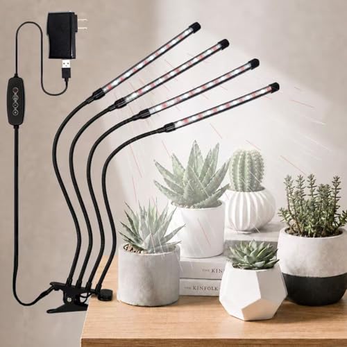 Grow Light for Indoor Plants - Upgraded Version 80 LED Lamps with Full Spectrum & Red Blue Spectrum, 3/9/12H Timer, 10 Dimmable Level, Adjustable Gooseneck,3 Switch Modes (4 Heads Full Spectrum) - size: 4 heads full Spectrum