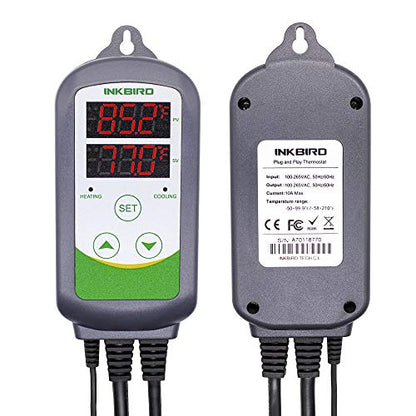 Inkbird ITC-308 Digital Temperature Controller 2-Stage Outlet Thermostat Heating and Cooling Mode Carboy Homebrew Fermenter Greenhouse Terrarium 110V 10A 1100W - size: Non-WiFi ITC-308