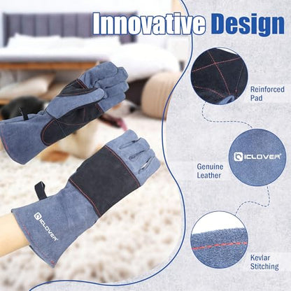 IC ICLOVER Animal Handling Gloves, Snake Bite Proof Gloves, Double Leather | Cat, Dog Training, Bird, Falconry, Snake Reptile Handling, Animal Control, Reinforced Palm Padded, Anti Bite Scratch Gloves - color: M -14inch
