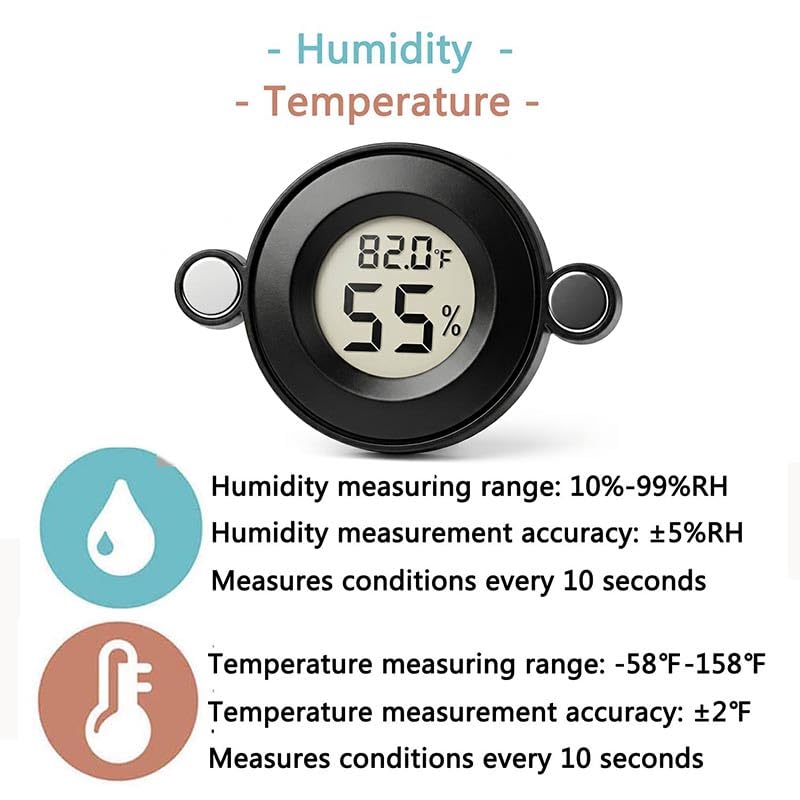 2PCS Magnetic Jumping Spider Enclosure Temperature and Humidity Monitor Digital Thermometer and Humidity Gauge for Reptile and Spider Tank Accessories (New Round)