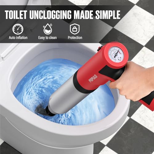 POPULO Electric Toilet Plunger, Air Powered Toilet Clog Remover, Heavy Duty Power Plunger, High Pressure Drain Unclogger for Household Toilets, Electric Drain Clog Remover with Built-in Air Pump
