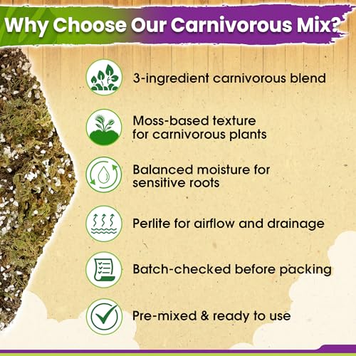 Carnivorous Plant Soil Mix, 3in1 Pre-Mixed & Ready to Use, 3 QT | Forest Moss, Peat Moss & Perlite, Balanced Moisture, Drainage & Airflow for Venus Flytrap, Pitcher Plant, Sundew & Butterwort - size: 3 Quarts