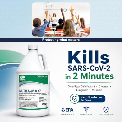 Nutra-Max Hospital Grade Disinfectant Concentrate, 1 Gallon | EPA List N & G, 1:32 Concentrate Makes 32 Gallons, Kills 99.9% of Viruses & Bacteria, Multi-Surface Cleaner