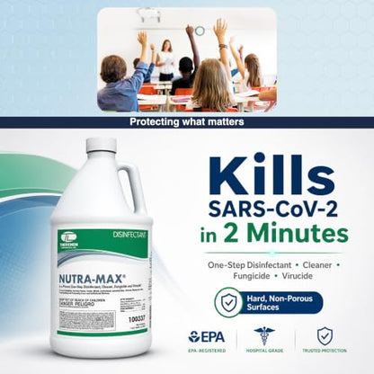 Nutra-Max Hospital Grade Disinfectant Concentrate, 1 Gallon | EPA List N & G, 1:32 Concentrate Makes 32 Gallons, Kills 99.9% of Viruses & Bacteria, Multi-Surface Cleaner