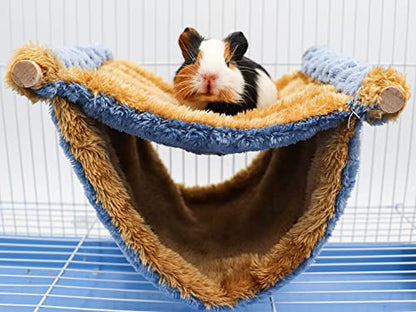 Fleece Winter Warm Rat Hammock, Double Layer Hanging Birds Nest Bed with Warm Fleece, Bird Cage Stand Perch, Hideaway Cave Tent, Sleep Bed Cage Accessories for Rat, Guinea Pig, Chinchilla (Blue) - color: Blue