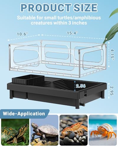 GOZILLA Small Turtle Tank Kit(Tank+Lamp+Filter), Acrylic Turtle Starter Kit with Adjustable Lamp, Reptile Habitat and Terrarium with Multi-Functional Areas for Small Reptiles. (Black Kit)