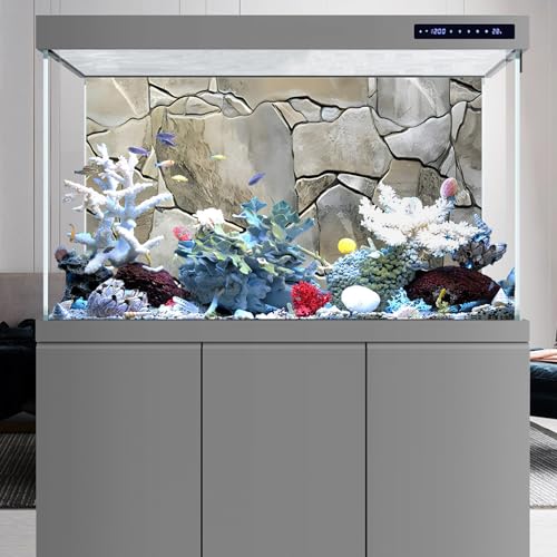 AWERT 72x16 inches White Grey Rocky Terrarium Background Stone Aquarium Background Rock Fish Tank Background - size: 72x16in/180x40cm