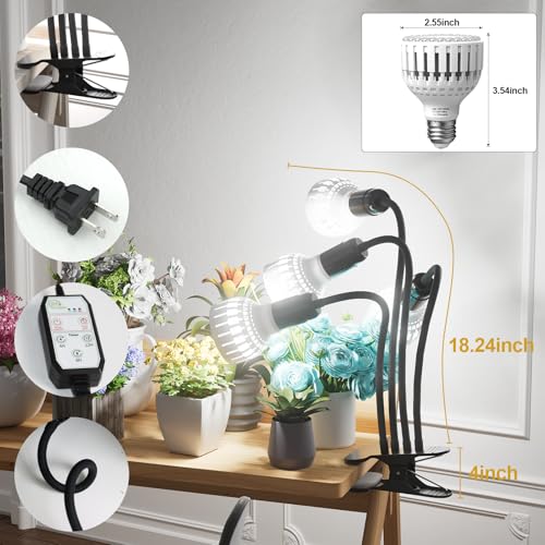 Grow Light,24W (160Watts Equiv) 5000K White Full Spectrum LED Growing Lamp Clip on Desk for Indoor Plants,Bulbs Replaceable & Non-dimmable (Black, 320W) - size: 320W