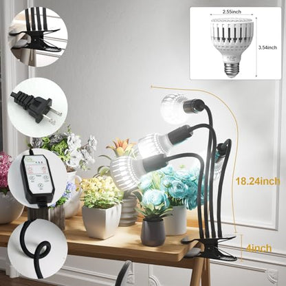 Grow Light,24W (160Watts Equiv) 5000K White Full Spectrum LED Growing Lamp Clip on Desk for Indoor Plants,Bulbs Replaceable & Non-dimmable (Black, 320W) - size: 320W