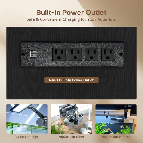 VOWNER 75-120 Gallon Fish Tank Stand with Power Outlet for 2 Tanks, Black | Farmhouse Aquarium Stand with Storage Cabinet & Sliding Barn Doors, Heavy Duty Reptile Tank Stand, 1000LBS Capacity - color: Black