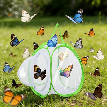 3 PCS Mini Butterfly Habitat Cage Foldable Insect Mesh Cage with Handle & Zipper Portable Butterfly Net Habitat Bug Terrarium for Transporting and Raising Critter Cage Easy to Observe, 10x 8.8x8Inch