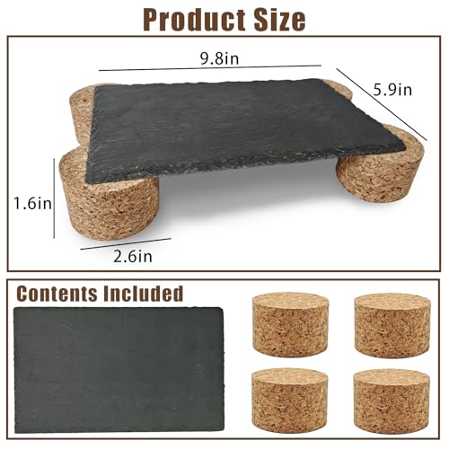 Bearded Dragon Basking Rock Platform,Reptile Basking Slate Rock with Wooden Stump,Leopard Gecko Hides and Caves Tank Accessories for Lizards,Snakes,Ball Pythons,Turtle