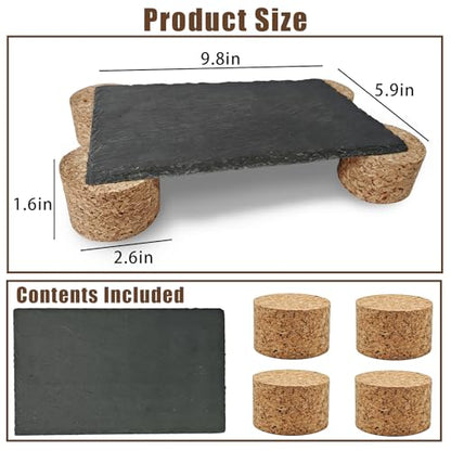 Bearded Dragon Basking Rock Platform,Reptile Basking Slate Rock with Wooden Stump,Leopard Gecko Hides and Caves Tank Accessories for Lizards,Snakes,Ball Pythons,Turtle