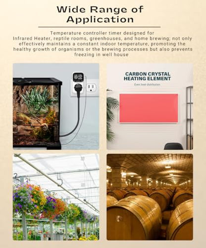 Backlit Digital Temperature Controller, Thermostat Socket Plug with Timer, Heating and Cooling Mode 110V 15A Fahrenheit
