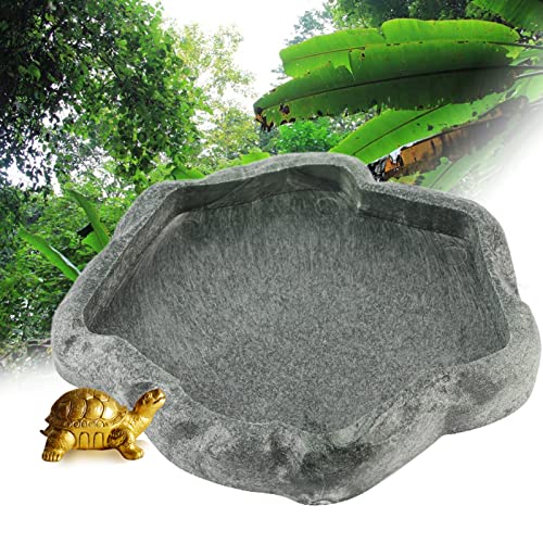 Ymiko Baby Tortoise Water Dish Bathing Station for Outside Bearded Dragon Food Bowl Bowls Reptiles & Amphibians Feeding Slate Frog Gecko Giant African Reptile Large (S)