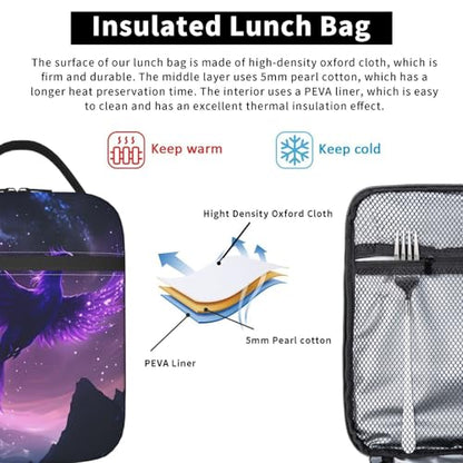 Purple Phoenix Art Adult Insulated Lunch Bag, Portable Thermal Cooler Tote With Pockets, Durable Polyester Lunch Box With Handle For Work, Office, Travel - color: Style 1