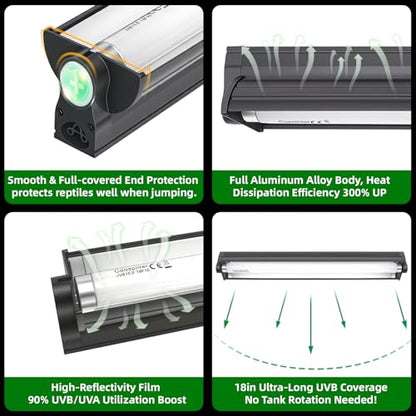 T8 UVB Reptile Light Fixture HO UVB Bulb Lighting Combo Kit with 18 Inch 15 Watt UVB 10.0 Fluorescent Bulb,Reptile Strip Light UVA UVB Desert Lamp Pet Habitat Light for Reptiles Amphibian-T8 15W G13 - style: T8/15W Reptile UVB Light Kit(18In Bulb*1)