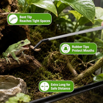 4PCS-Rubber Tip Feeding Tongs for Reptiles Extra Long Stainless Steel Reptile Feeding Tongs Terrarium Tools Feeder for Lizards Bearded Dragon Snake Enclosure Tank Accessories