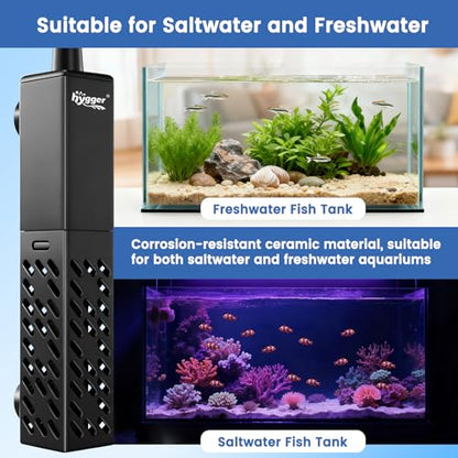 hygger Aquarium Heater, Upgraded Ceramic 50W Small Fish Tank Heater with Digital LED Controller, Fast Heating, Precise Temperature Control, Turtle Tank Heater for Freshwater/Saltwater - size: 50W