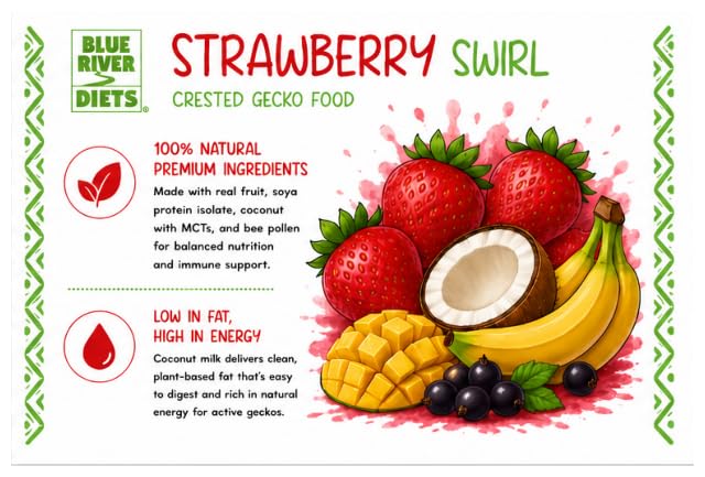 Blue River Diets Crested Gecko Diet | Strawberry Swirl | All Natural Low Fat Complete Gecko Food | 2.1oz