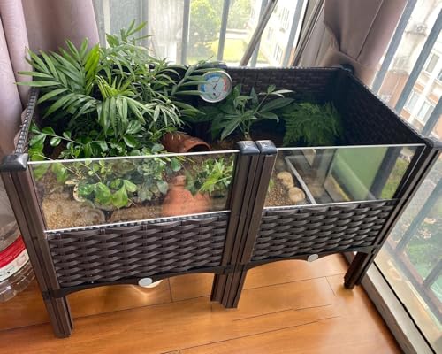 Large Tortoise Habitat Enclosure Semi-Aquatic Reptile Terrarium box turtle | solid acrylic panels/Plastic (47"Lx16"Wx20"H) -Reptile Enclosure Turtle Habitat Kit Land/Water Zone Design