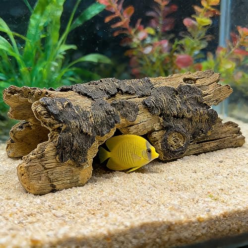 Teaeeno Lizard Snake or Reptile Hide, Large Hollow Log Snake Hideout for Ball Python Bearded Dragon and Gecko Eco-Friendly Resin Tank Accessory with Basking Platform & Multi-Functional Décor (Desert) - style: Art Deco