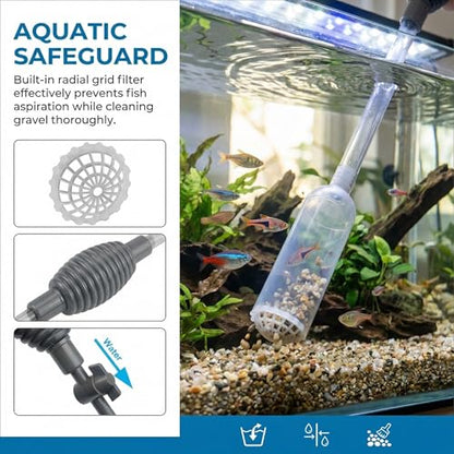 Delyle Aquarium Siphon Gravel Cleaner, 3-in-1 Fish Tank Vacuum with Sand Washer, Water Changer, 5.7ft Hose, Flow Control, Manual Hand Pump