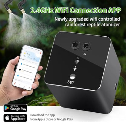Reptile mister, WiFi reptile humidifier withAPP control, automatic mister for reptile tank,terrarium, adjustable 360° nozzle, self-priming pump, easy to use