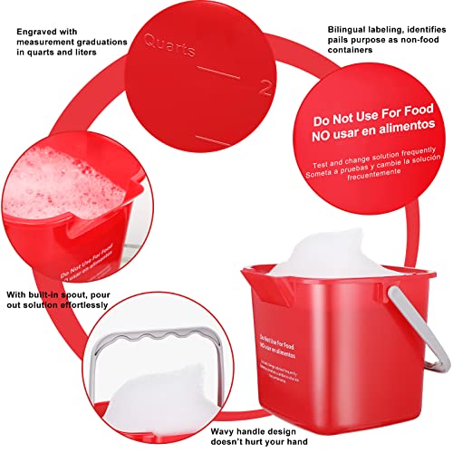 Roshtia 6 Pcs 3 Quart Sanitizing Cleaning Bucket Square, Red | Sanitation Bucket Samll Sanitizer Pails for Restaurant Commercial Kitchen Cleaning, Detergent Storage for Office School - color: Red