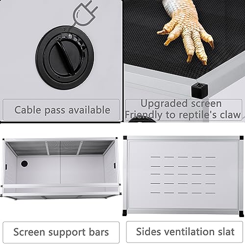 44 Gallon White PVC Reptile Enclosure, 40 x 16 x 16 Inch Habitat for Leopard Geckos, Crested Geckos and Small Reptiles with Tempered Glass Doors and Lock