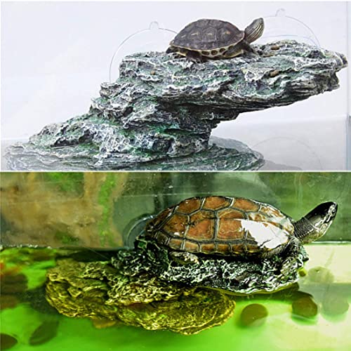Turtle Basking Platform Reptile Climbing Shale Resin Step Ledge Stone Aquarium Ornament Rock Landscaping Decoration with Suction Cups for Frogs Newts Amphibians Lizard (Medium:8.2”Lx3.3”Wx3.1”H) - size: 8.2”Lx3.3”Wx3.1”H