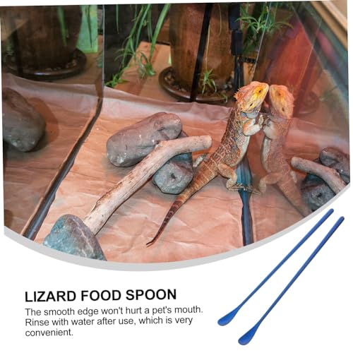 SUPVOX 2pcs Reptile Food Scoop Small Pet Feeding Spoon Long Handle Lizard Desert Spoon - color: Blue