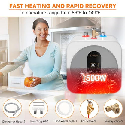 Under Sink Instant Hot Water Heater 2.5 Gallon Water Heater Digital Display Household 120V 1500W Mini Tank Water Heater,RV Small Water Heater with Updated Pressure Release Vavle - color: Gray