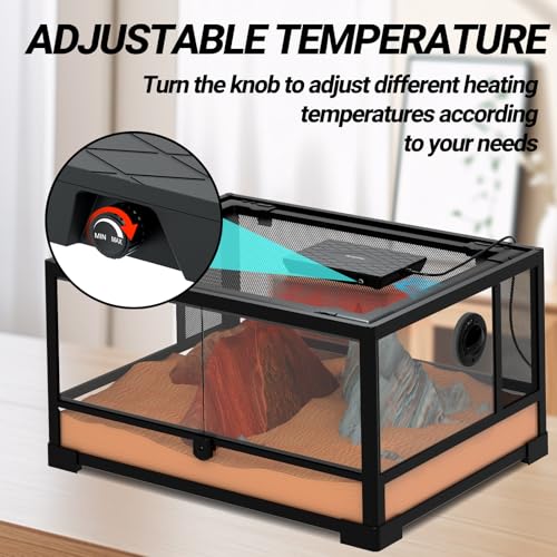 REPTI ZOO Reptile Heat Panel Adjustable Temperature Reptile Heating Plate, Non-Light Heating Solution with Expanded Heating Range for Hermit Crabs/Leopard Geckos/Turtles/Snakes/Lizards - size: 6" X 9"