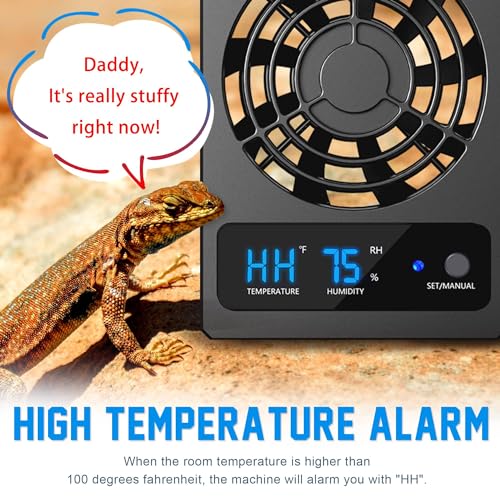 2PCS Reptile Ventilation Fan with Humidity Sensor and High-Temp Alarm, Fan Dehumidifier for Reptile Enclosure and Terrarium - color: 2PCS-Black