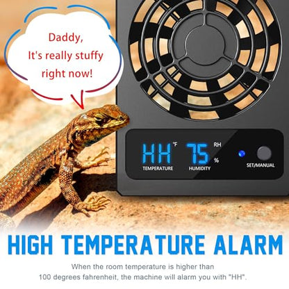 2PCS Reptile Ventilation Fan with Humidity Sensor and High-Temp Alarm, Fan Dehumidifier for Reptile Enclosure and Terrarium - color: 2PCS-Black
