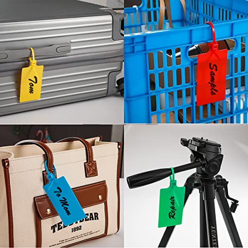 Tenshun 200 Pieces Plastic Tags Waterproof Label Tags Hanging Storage Tags Equipment Tags Seal Tags Plastic Seals Shipping Tags Logistics Use with Four Permanent Marker Pens - color: Red, size: 200 PCS
