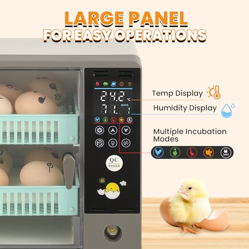 Cabinet Incubators for Hatching Eggs, 24 Egg Incubator | Automatic Turning, Temperature & Humidity Control, Temp Display, for Chicken Duck Quail Goose Pigeon