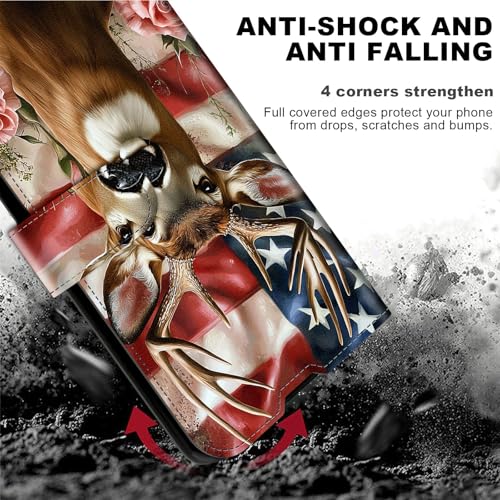 for Cricket Outlast 5G 2024 Wallet case with RFID Blocking Credit Card Holder Kickstand, Folio Flip PU Leather Shockproof Protective Cover for AT&T Motivate Pro 5G, Flag Deer - color: Flag Deer