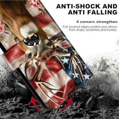 for Cricket Outlast 5G 2024 Wallet case with RFID Blocking Credit Card Holder Kickstand, Folio Flip PU Leather Shockproof Protective Cover for AT&T Motivate Pro 5G, Flag Deer - color: Flag Deer