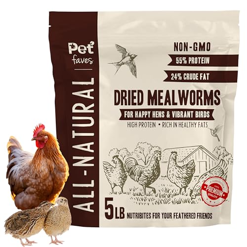 Pet Faves Dried Mealworms for Chickens, Birds, Hamster, Reptile and Turtle - Premium Non-GMO Treats with 55% Protein for Laying Hens - Organic Food for Wild Bird, Bluebirds, Robins, Cardinals. 5 Lb - size: 5 Pound (Pack of 1)