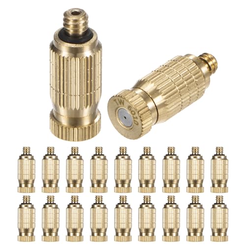 M METERXITY 20-Pack Brass Misting Nozzles, 0.024"/0.6mm Orifice Mister Nozzles Brass, High Pressure Spray Misting Nozzle Head for Outdoor Cooling System/Greenhouse/Landscaping [10/24 UNC] - size: 0.6mm