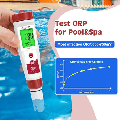 pH Meter Chlorine Tester | Digital 7 in 1 Pool Water Tester Kit Salinity Tester for Saltwater Aquarium ORP Meter for Hydroponics Drinking Water Pool Wat