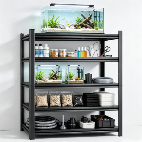 Aquarium Stand Fish Tank Stand 1600LBS Metal Shelving Adjustable Heavy Duty Storage Shelves Display Shelves Utility Shelf for Turtle Tank, Reptile Terrarium, 63" H×45.28" W×15.75" D, Black - size: 63" H×45.28" W×15.75" D