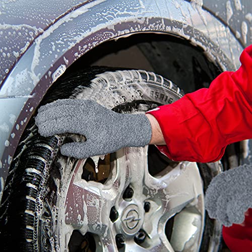 4 Pairs Microfiber Dusting Gloves Washable Reusable Cleaning Gloves Mittens for Plants House Cleaning Car Blinds - color: Dark Blue, Gray, Khaki, Black, size: Medium